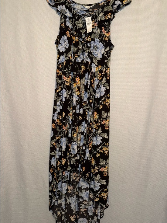 American Eagle Outfitters Black Maxi Dress with Blue and Yellow Floral Print - Picture 2 of 12